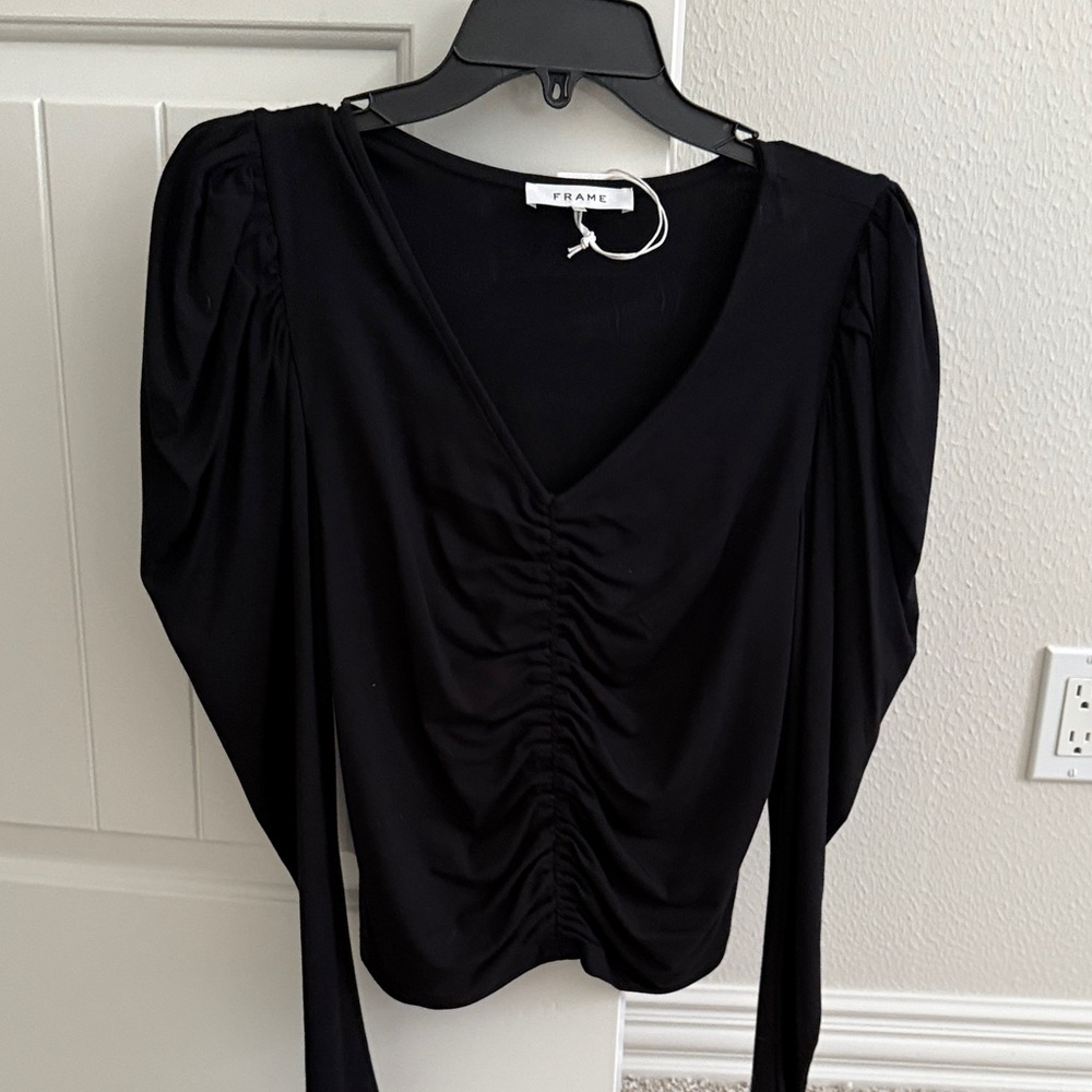 Frame Denim Elegant Black Ruched Blouse